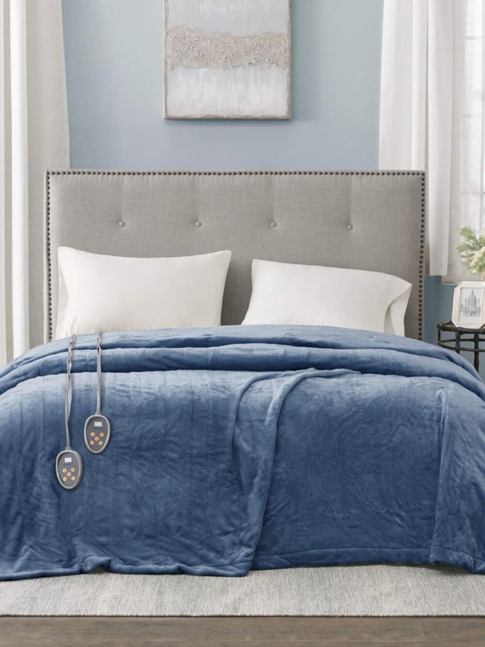 Beautyrest Heated Plush Secure Comfort Blanket- TWIN - Blue 62 in x 84 in